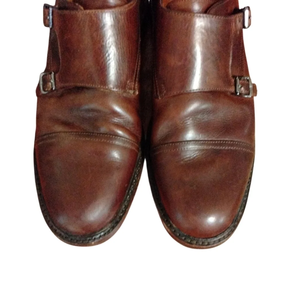 FRYE James Double Monk Strap Square Toe Shoe Men's Brown Dress Shoes Size 10